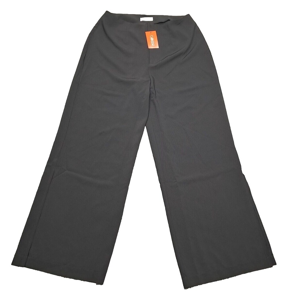New Intempo Womens Sz 8 Flare Pants Black Dress Wide Leg Slits Up Office Work